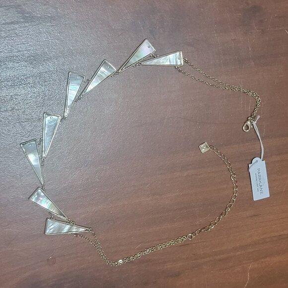 Park Lane Mother of Pearl Asymmetrical Triangle Gold tone Necklace - Picture 8 of 11